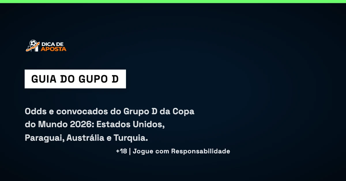 Odds e seleções do Grupo D da Copa do Mundo 2026: Estados Unidos, Paraguai, Austrália e Turquia.