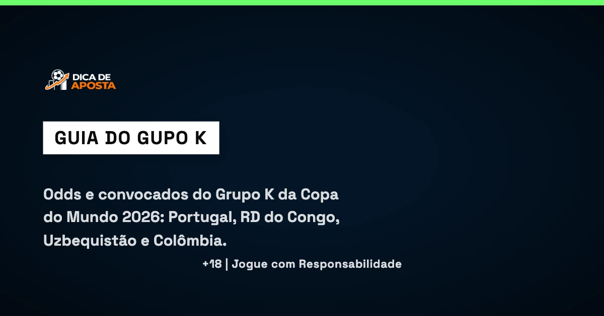 Odds e seleções do Grupo K da Copa do Mundo 2026: Portugal, RD Congo, Uzbequistão e Colômbia.