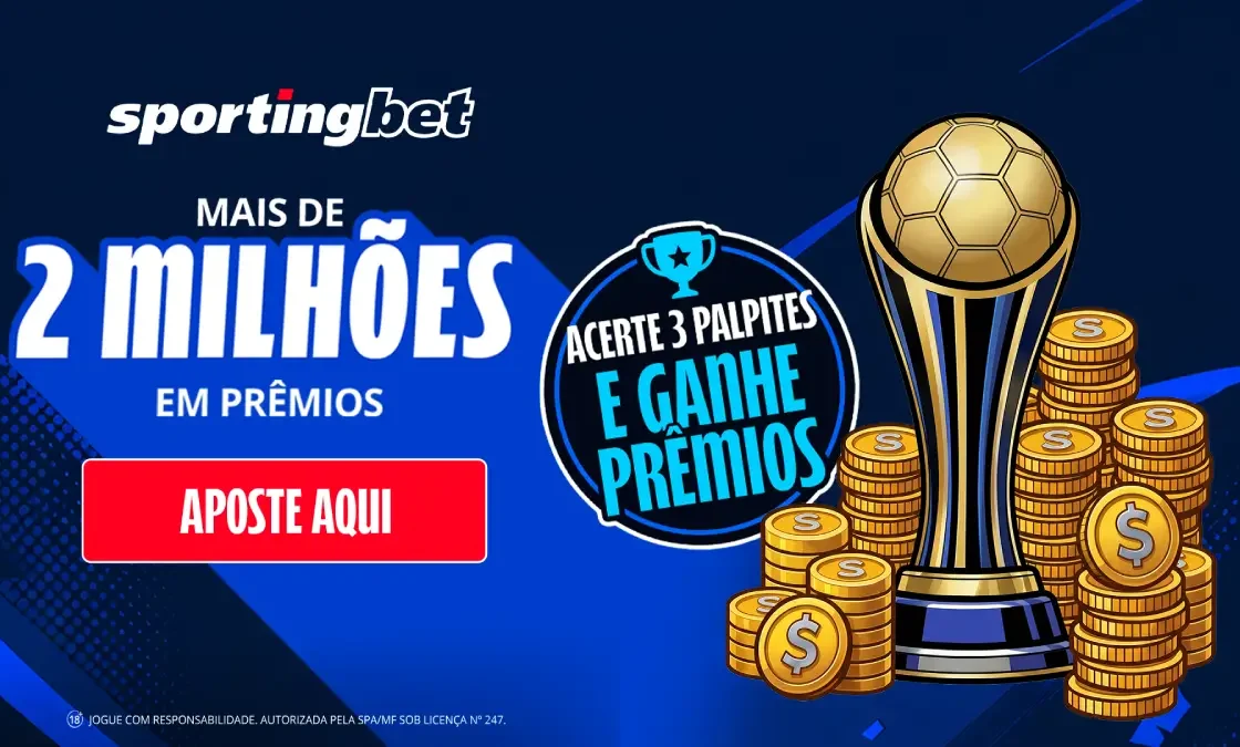 Banner promocional do Bolão Sportingbet Copa do Mundo 2026 com troféu e moedas de ouro.