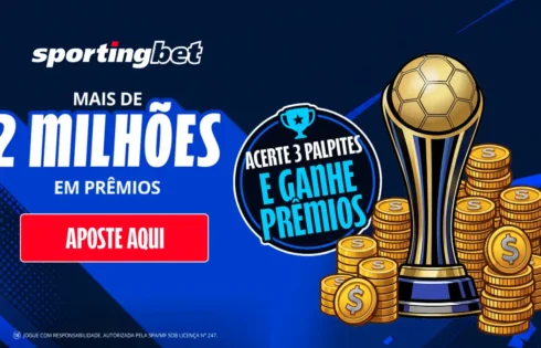 Banner promocional do Bolão Sportingbet Copa do Mundo 2026 com troféu e moedas de ouro.