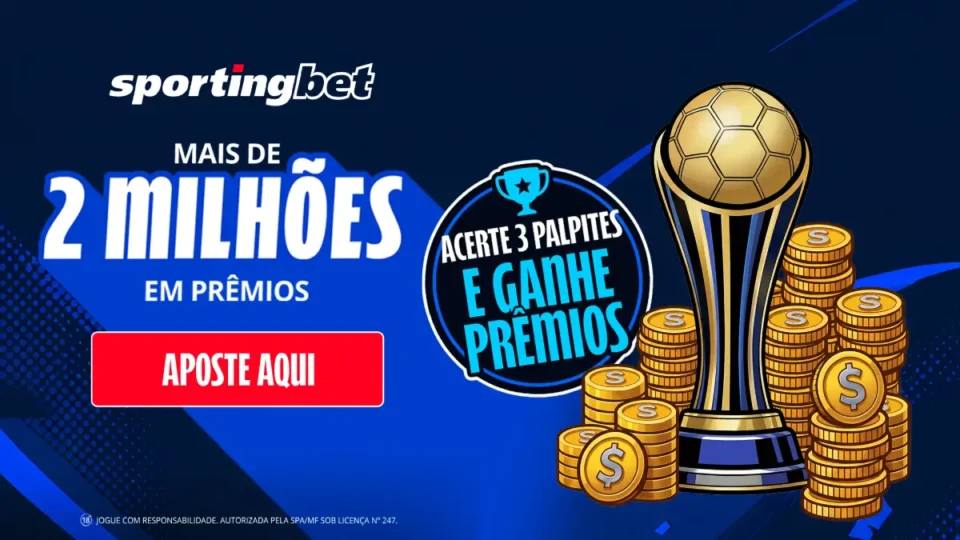 Banner promocional do Bolão Sportingbet Copa do Mundo 2026 com troféu e moedas de ouro.