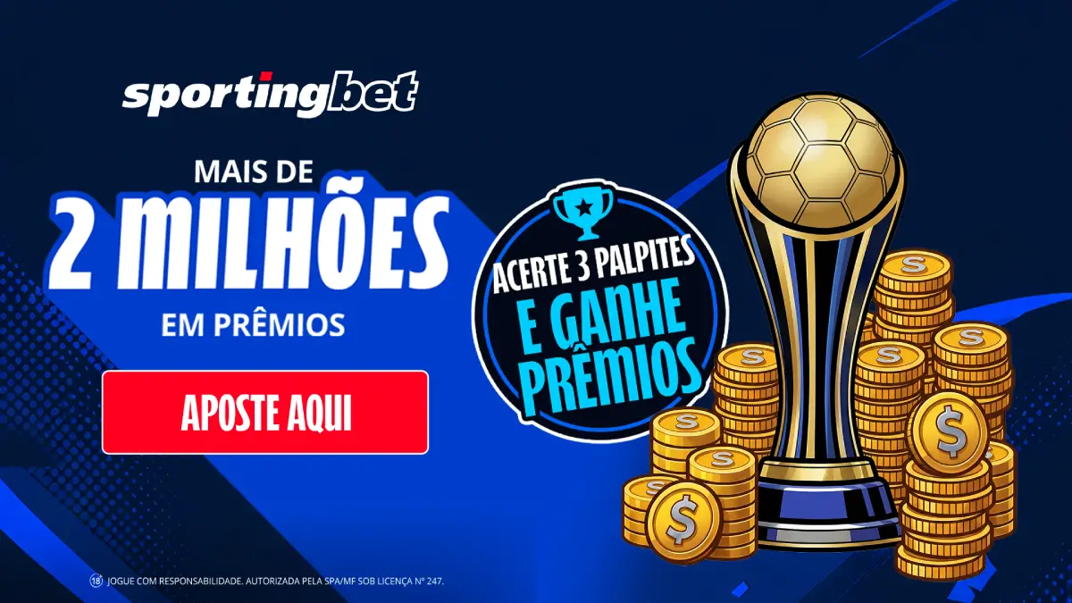 Banner promocional do Bolão Sportingbet Copa do Mundo 2026 com troféu e moedas de ouro.