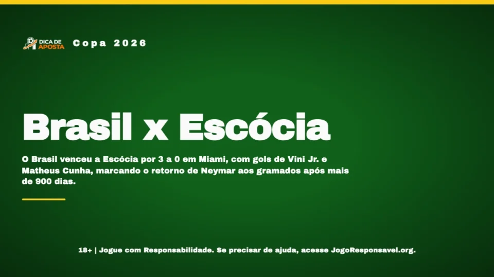 Brasil vence a Escócia por 3-0 e garante a liderança do Grupo C